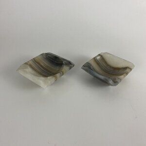 2 Vintage Mid Century Carved Polished Onyx Marble 3.5" Square Ashtray